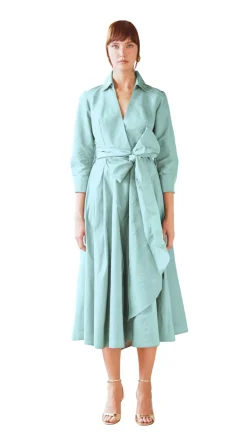 Aqua Blue Taffeta Shirt Dress