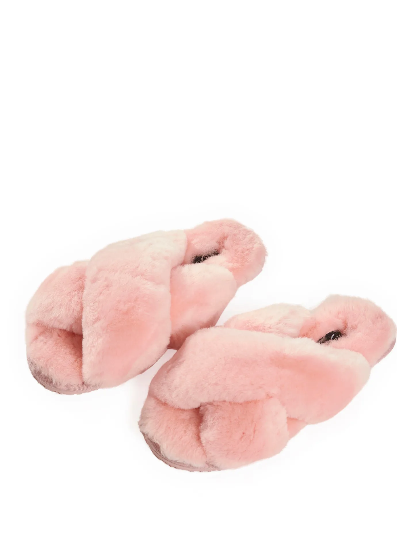 Baby Pink Deep Criss Cross Sheepskin Slippers