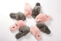 Baby Pink Deep Criss Cross Sheepskin Slippers