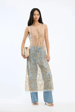 Barika Gold Sheer Dress