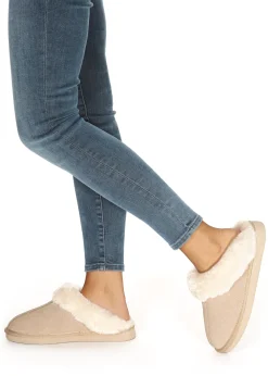 Beige Cream Luxury Sheepskin Wedge Slippers