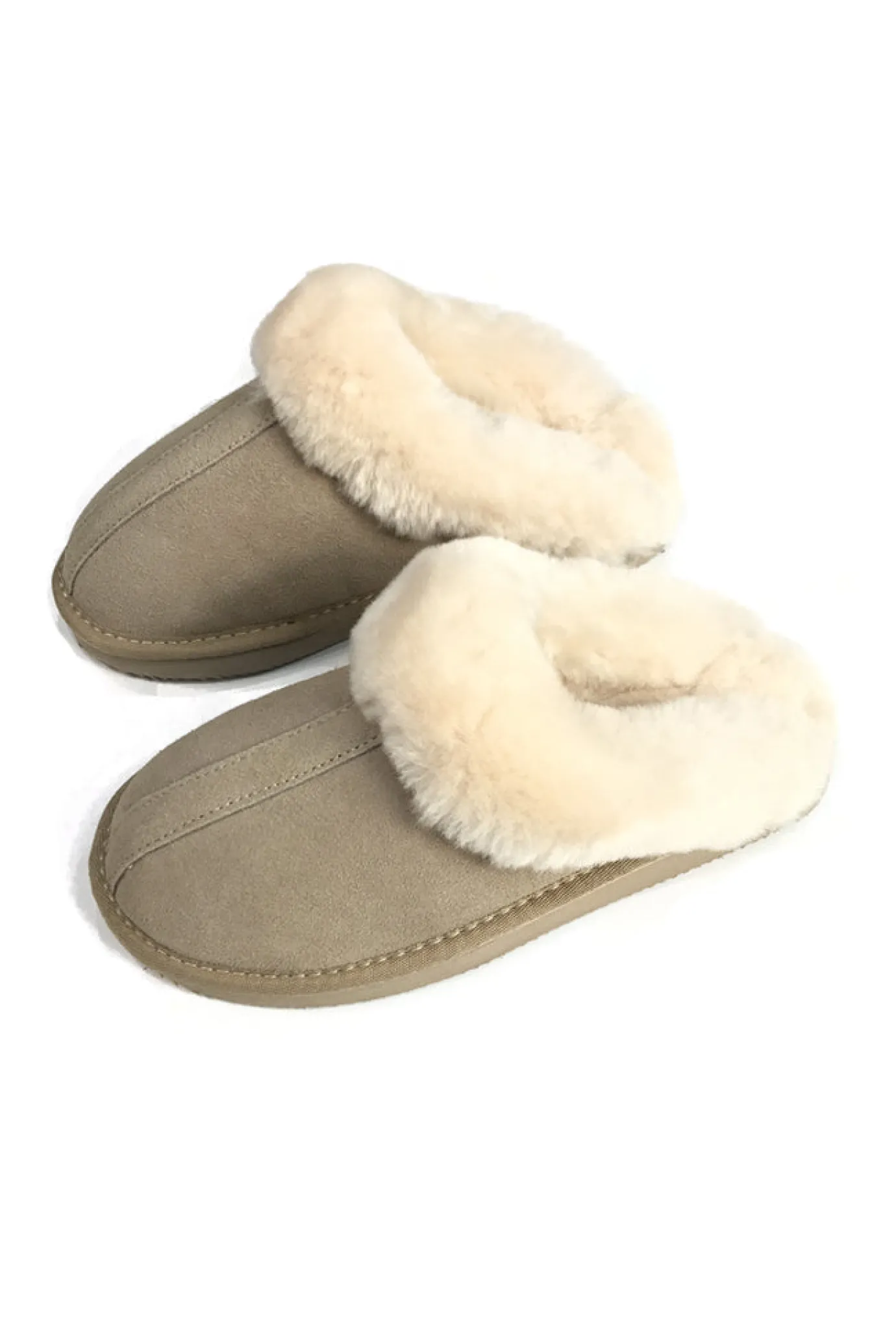 Beige Cream Luxury Sheepskin Wedge Slippers