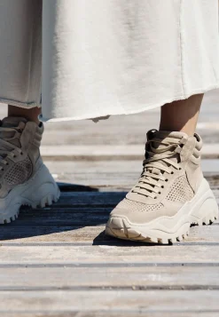 Beige suede trainer boot