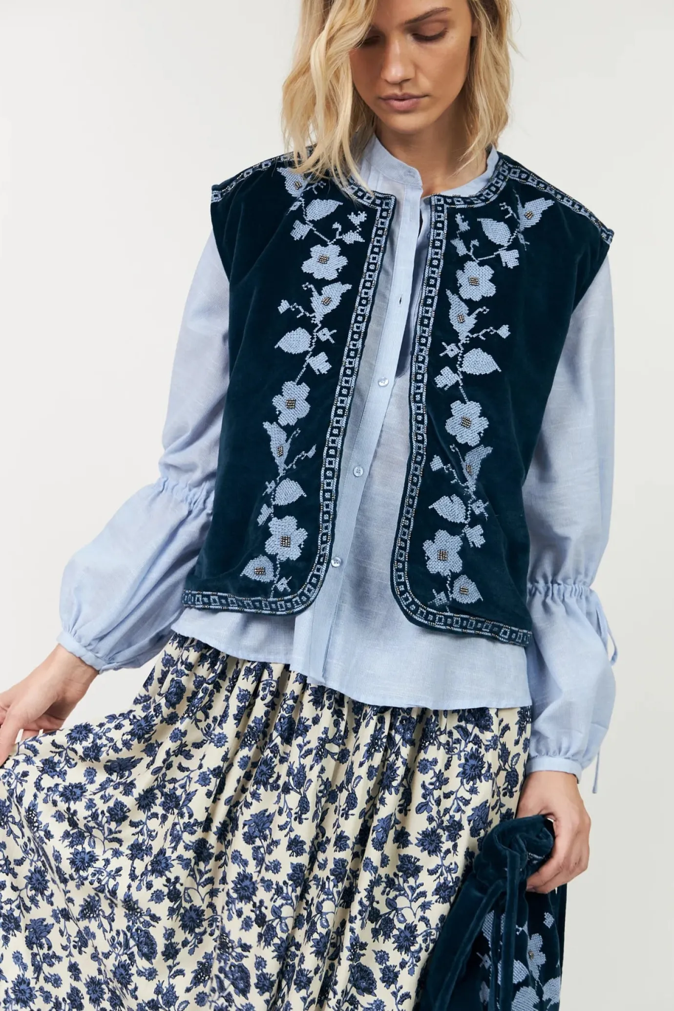 Bin Blue Velvet Vest