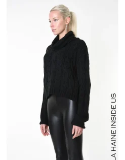 Black Cable Knit Rollneck Sweater