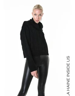 Black Cable Knit Rollneck Sweater