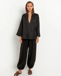 Black Cargo Linen Trousers