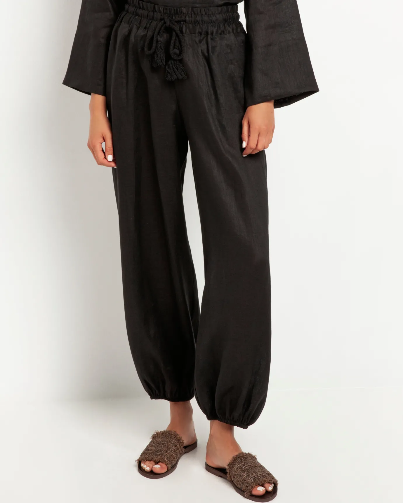 Black Cargo Linen Trousers