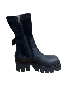 Black Leather and Suede Stretch Ankle Boots