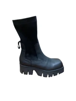 Black Leather and Suede Stretch Ankle Boots