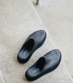 Black Leather Chunky Backlass Mules