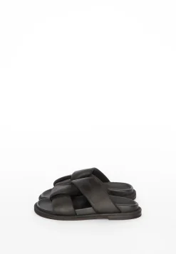 Black leather padded cross mules