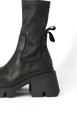 Black Stretch Leather Boot