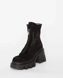 Black Suede Front Zip Boot