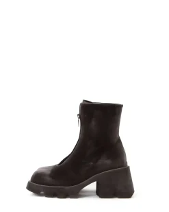 Black Suede Front Zip Boot