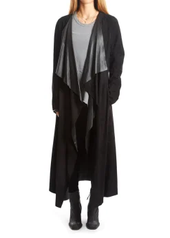 Black Suede Long Waterfall Coat