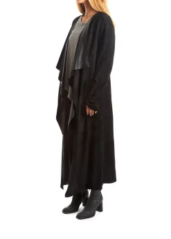 Black Suede Long Waterfall Coat