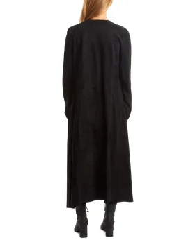 Black Suede Long Waterfall Coat