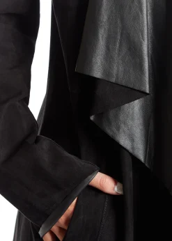 Black Suede Long Waterfall Coat