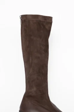 Brown Suede Stretch Leather Long Boot