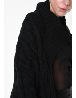 Cable Knit Black Long Cardigan Coat