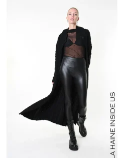 Cable Knit Black Long Cardigan Coat