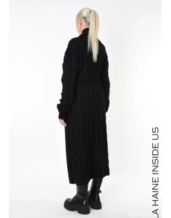 Cable Knit Black Long Cardigan Coat