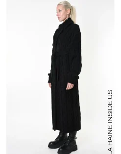 Cable Knit Black Long Cardigan Coat