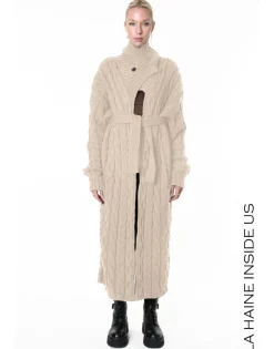 Cable Knit Sand Long Coat Cardigan
