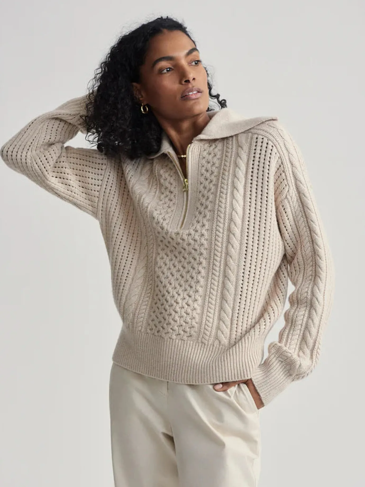 Camello Cable Knit Sweater Parchment