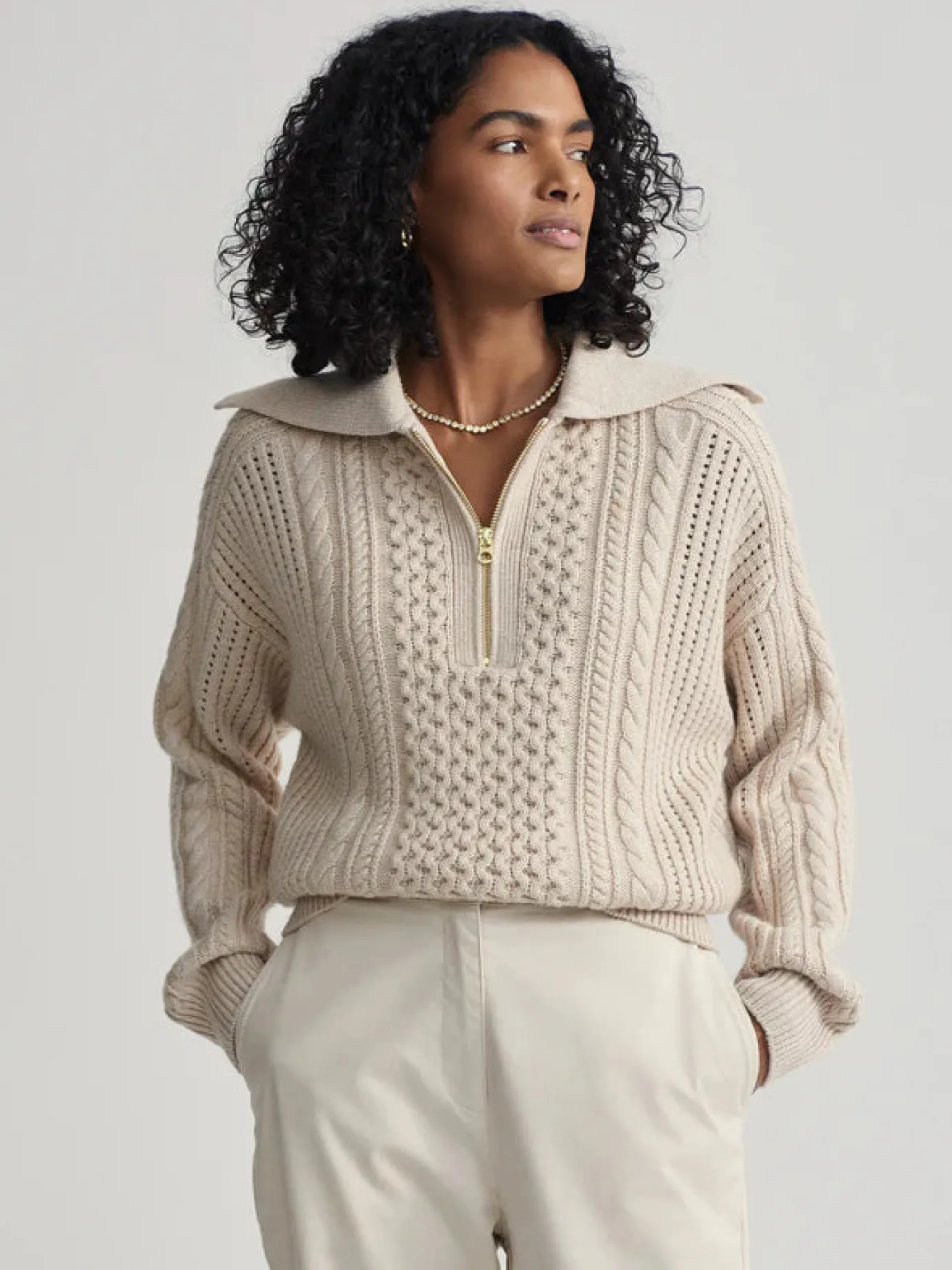 Camello Cable Knit Sweater Parchment