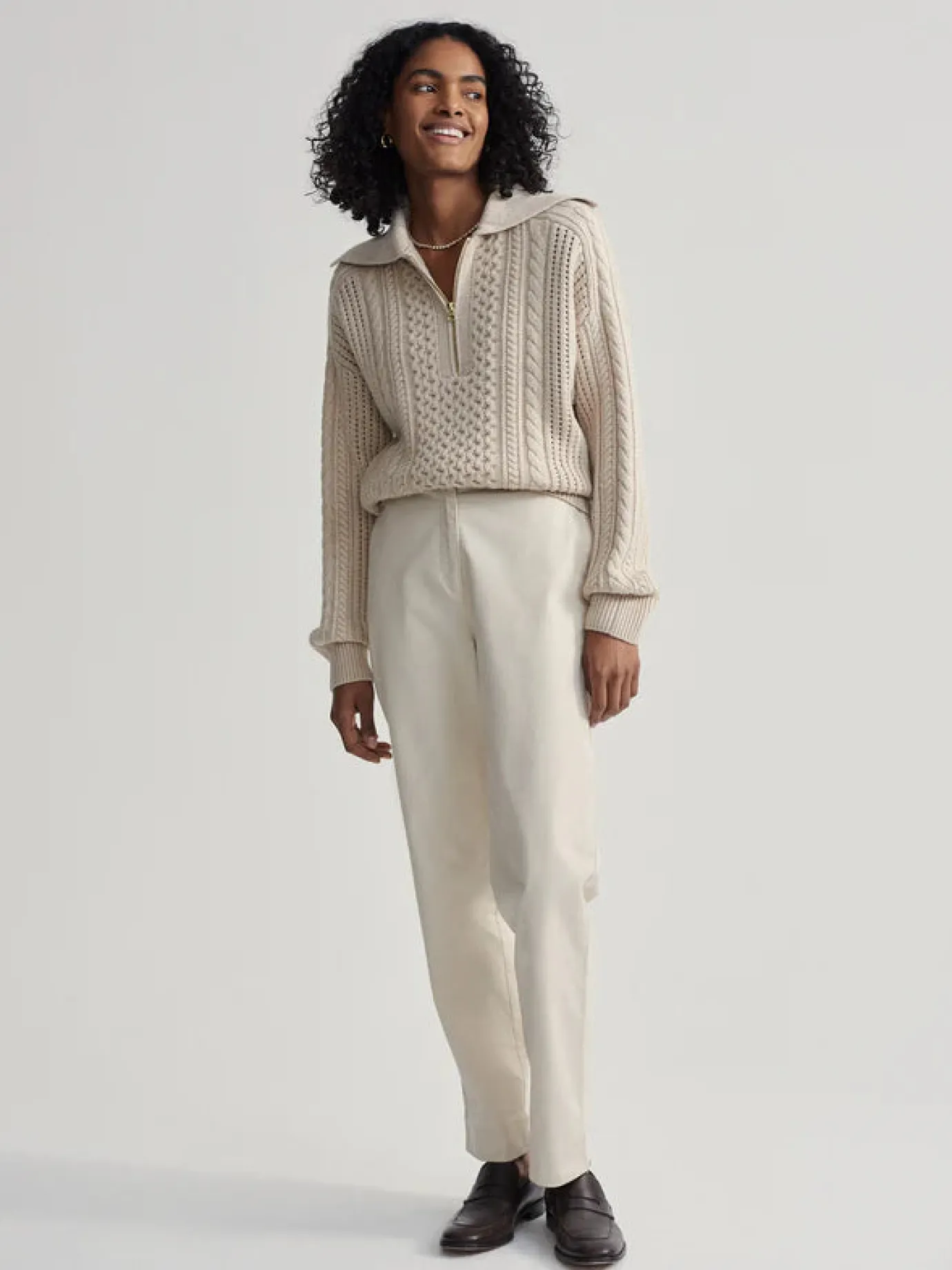 Camello Cable Knit Sweater Parchment