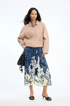 Charming Blue Print Pleated Skirt