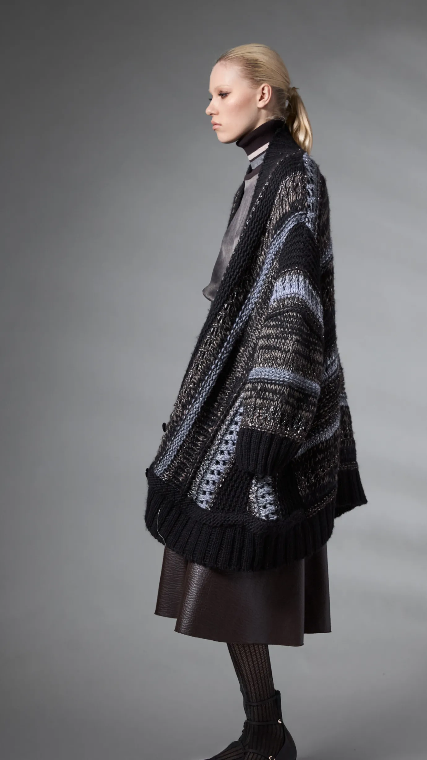 Chunky Oversized Mixed Knit Coat Cardigan