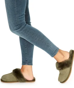 Classic Khaki Green Sheepskin Slippers