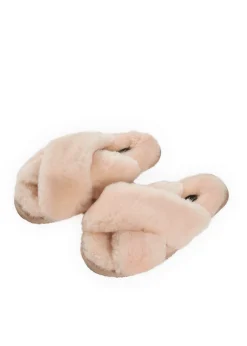 Cream Deep Criss Cross Sheepskin Slippers
