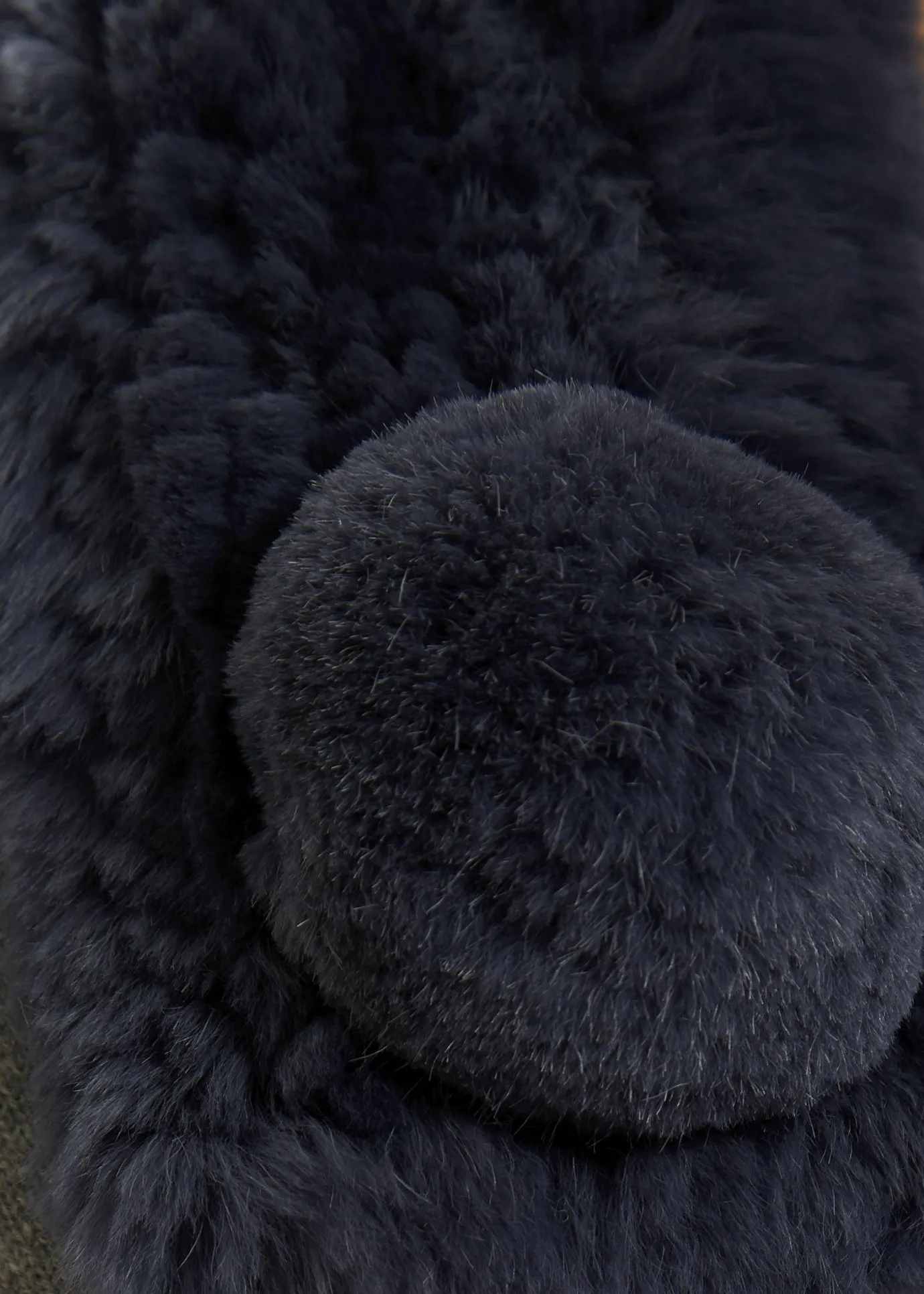 Dark Blue Bobble Knitted Rabbit Luxury Fur Scarf