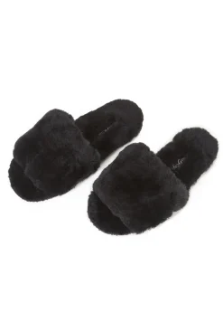 Deep Classic Black Luxury Sheepskin Slipper Slides
