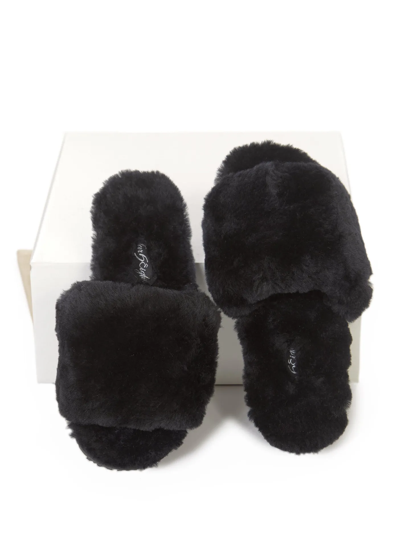 Deep Classic Black Luxury Sheepskin Slipper Slides