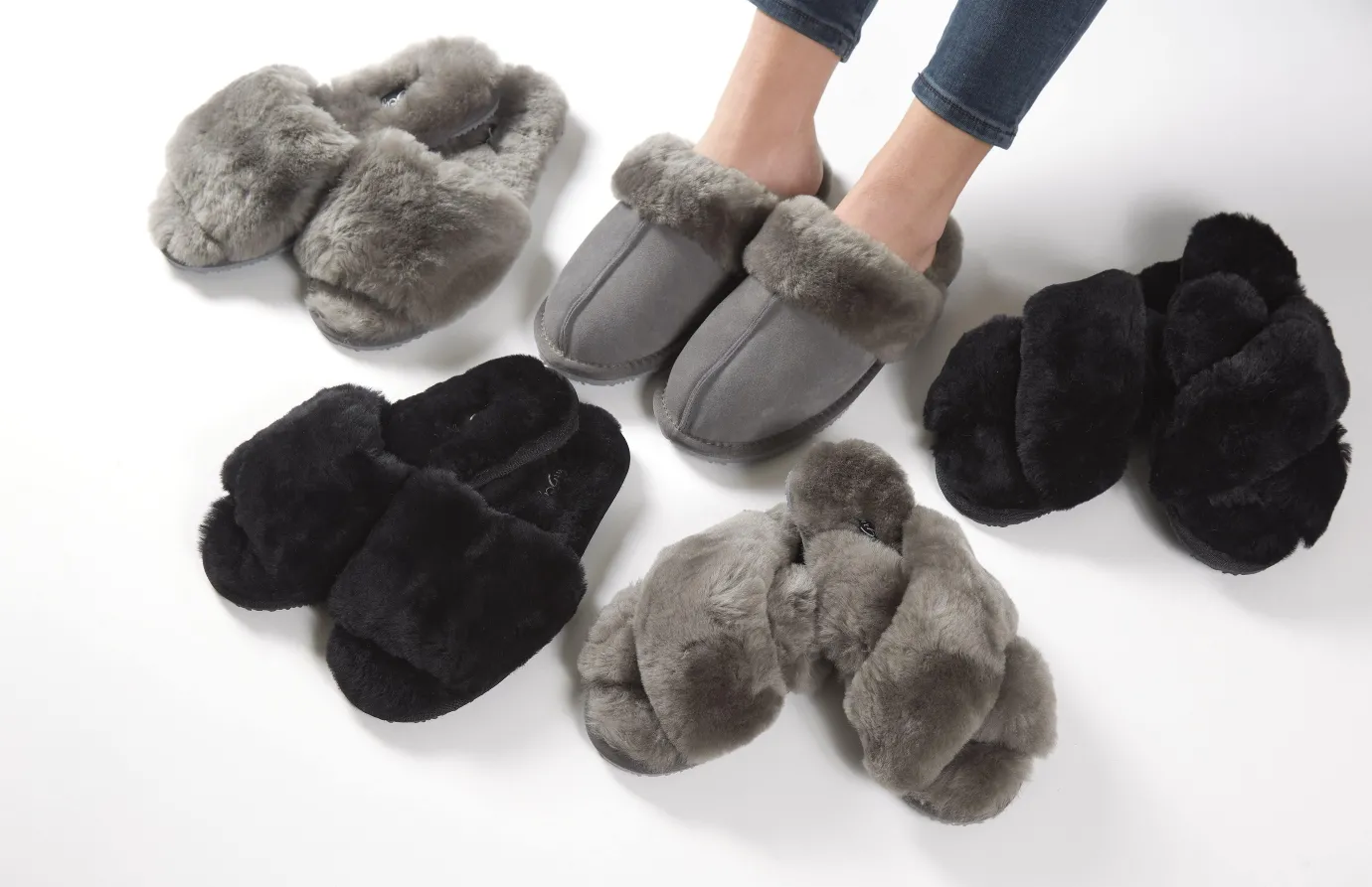 Deep Classic Black Luxury Sheepskin Slipper Slides