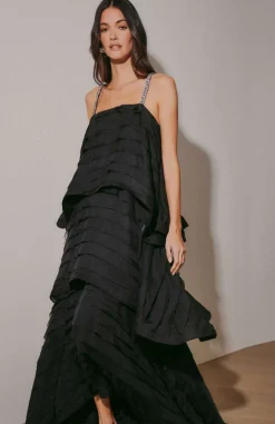 Eira Black Layered Evening Dress
