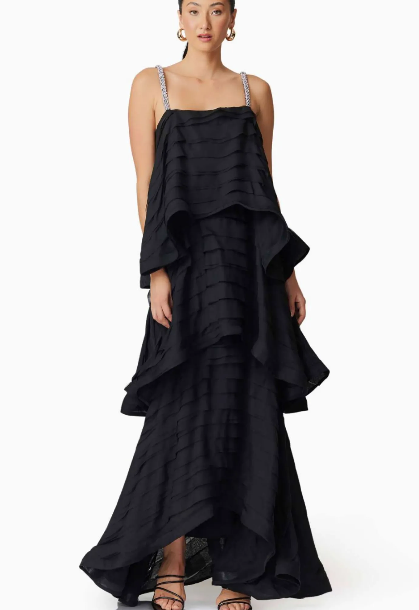 Eira Black Layered Evening Dress