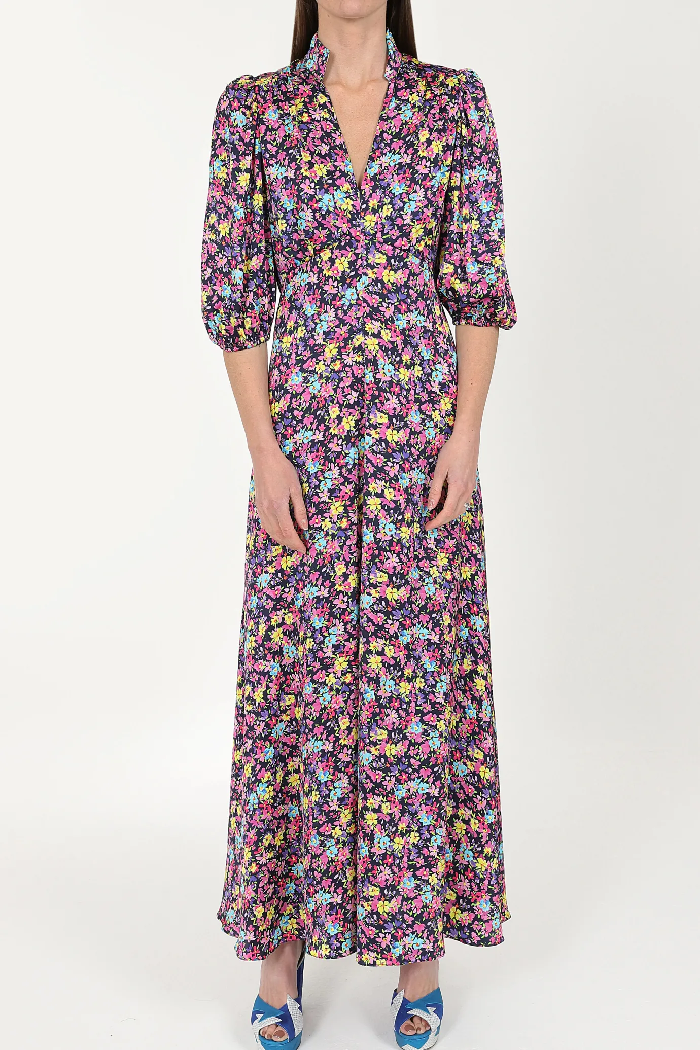 Elena Maxi Dress in Navy Ditsy