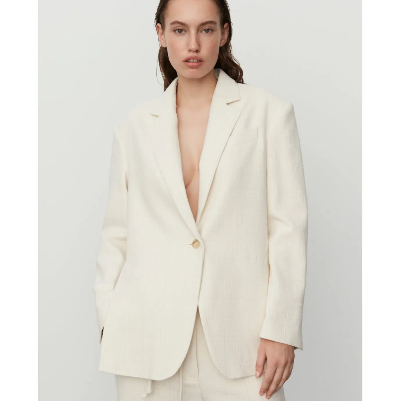 Emile Cream Textured Single Breasted Blazer