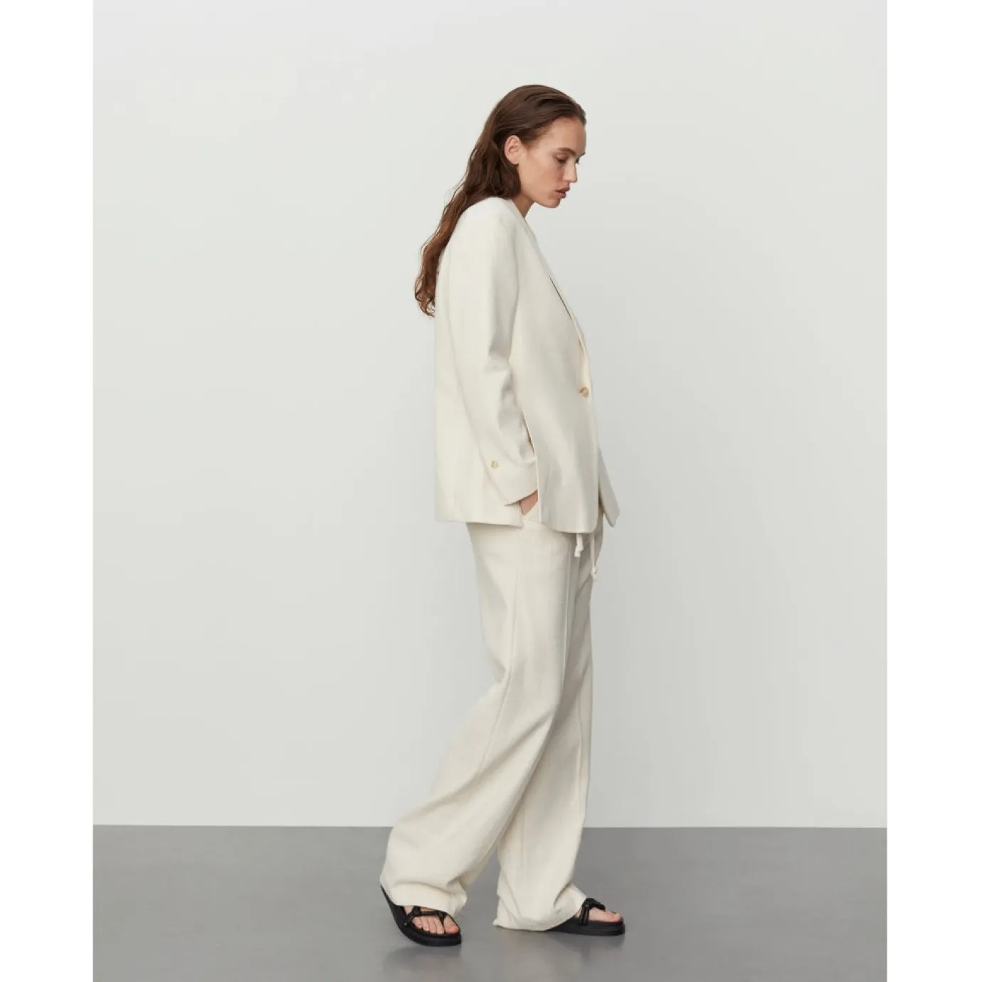 Emile Cream Textured Single Breasted Blazer