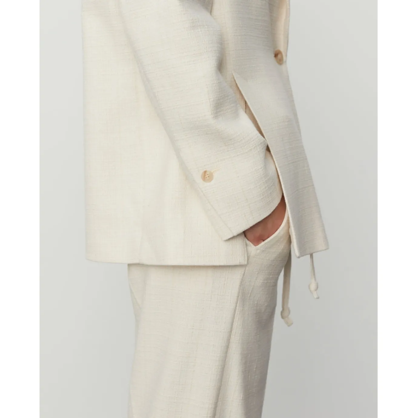 Emile Cream Textured Single Breasted Blazer