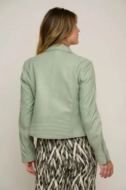 Emily Leather Biker Jacket in Sea Moss
