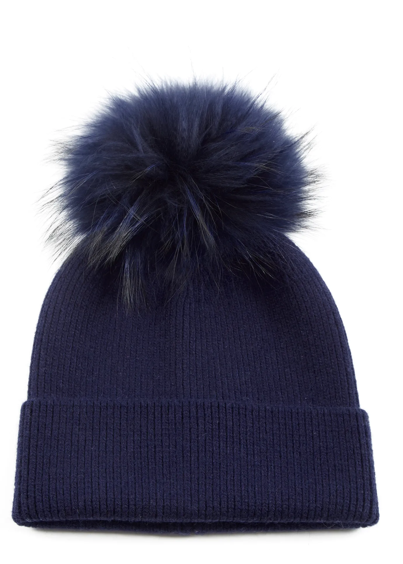 Fur5Eight Navy Premium Wool Blend Fur Pom Hat