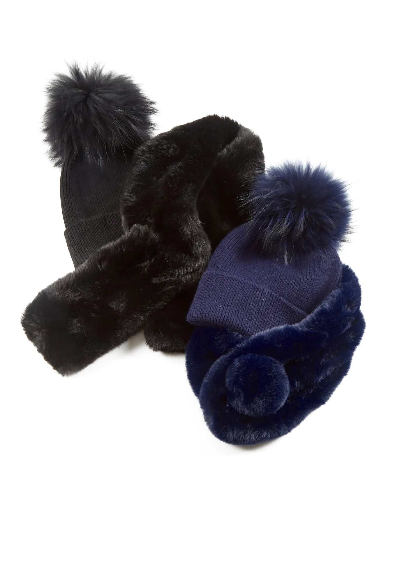 Fur5Eight Navy Premium Wool Blend Fur Pom Hat
