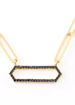 Gold Thin Rectangle Belcher with Black Pendant Chain